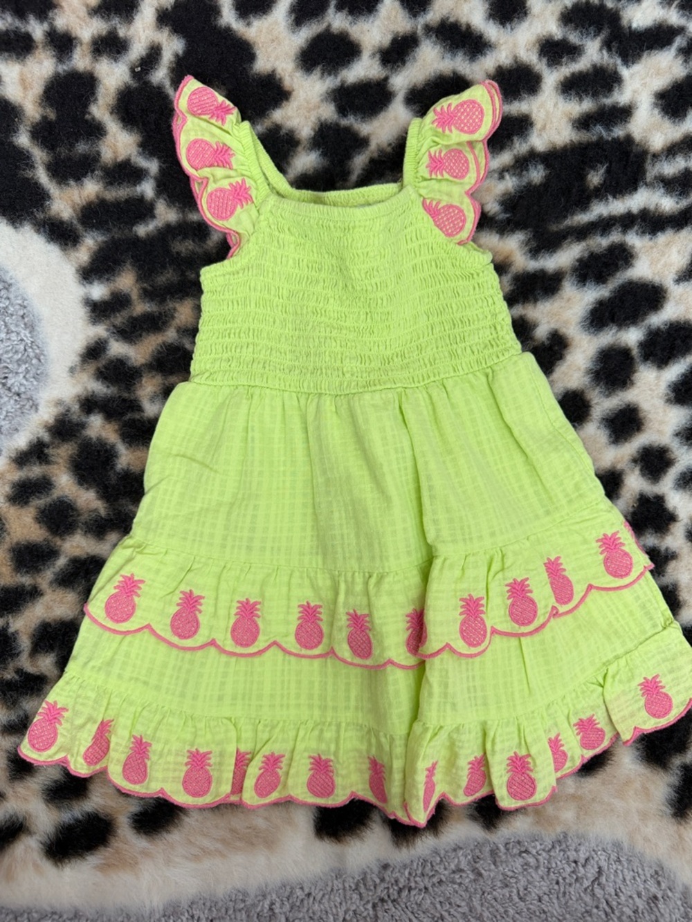 Girls' Lime Green Pineapple Embroidered Sundress